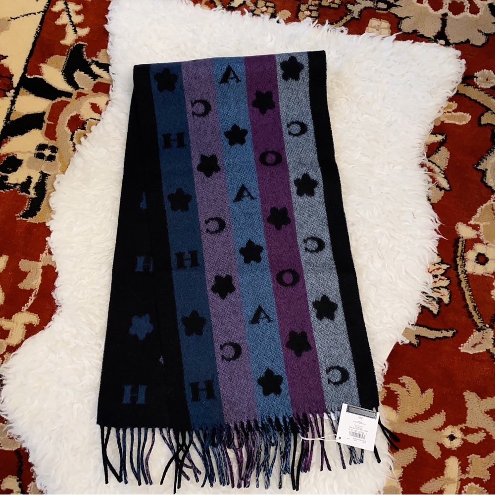 Coach Stars Striped Print wool Muffler/Scarf - Picture 4 of 9